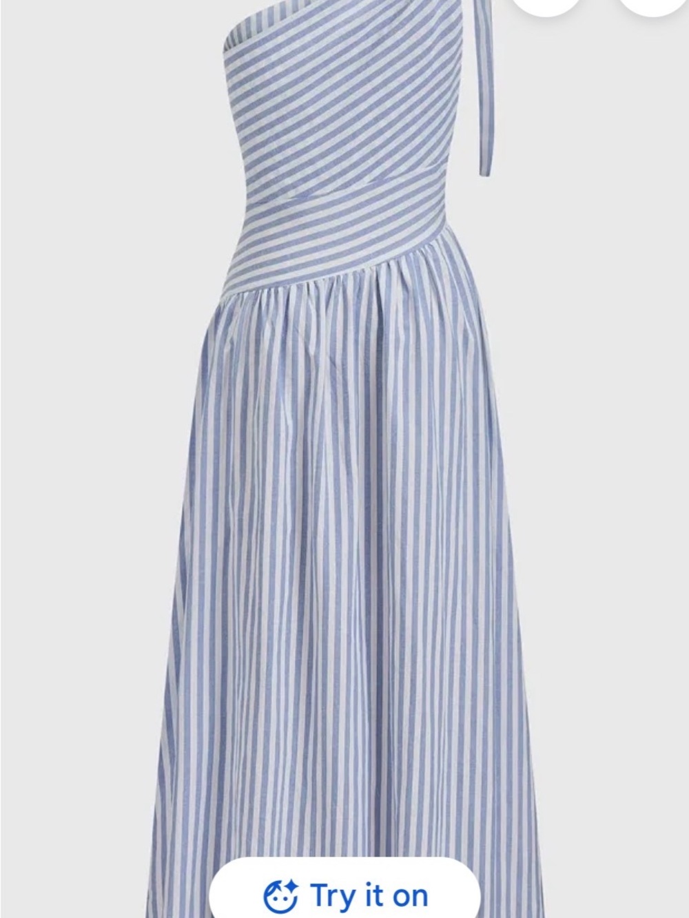Commense One-Shoulder Blue and White Striped Midi Dress - Picture 2 of 7
